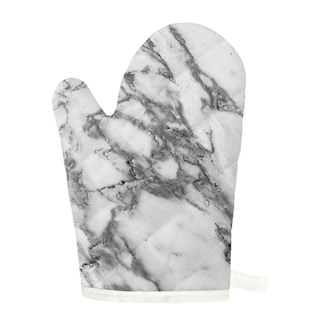 White Gray Marble Print Single Oven Mitt