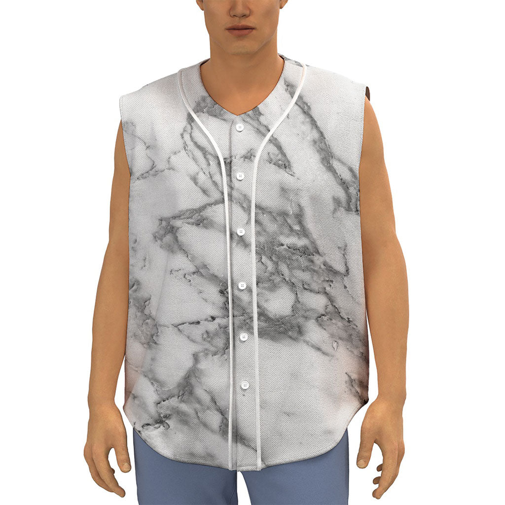 White Gray Marble Print Sleeveless Baseball Jersey