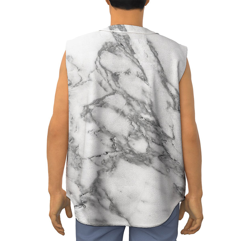 White Gray Marble Print Sleeveless Baseball Jersey
