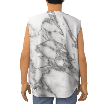 White Gray Marble Print Sleeveless Baseball Jersey