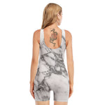 White Gray Marble Print Sleeveless One Piece Swimsuit
