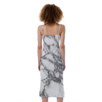 White Gray Marble Print Slim Fit Midi Cami Dress
