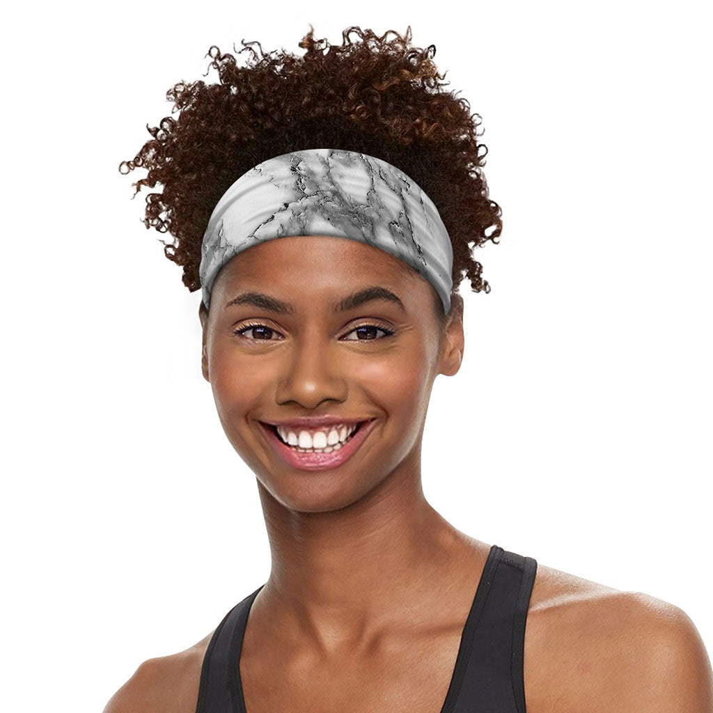 White Gray Marble Print Sports Headband