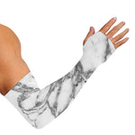 White Gray Marble Print Sun Protection Arm Sleeves