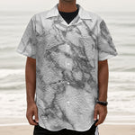 White Gray Marble Print Textured Short Sleeve Shirt