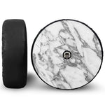 White Gray Marble Print Tire Cover With Camera Hole