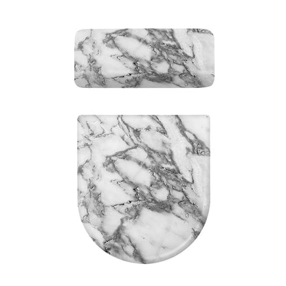 White Gray Marble Print Toilet Lid And Tank Cover Set