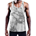 White Gray Marble Print Men's Workout Tank Top