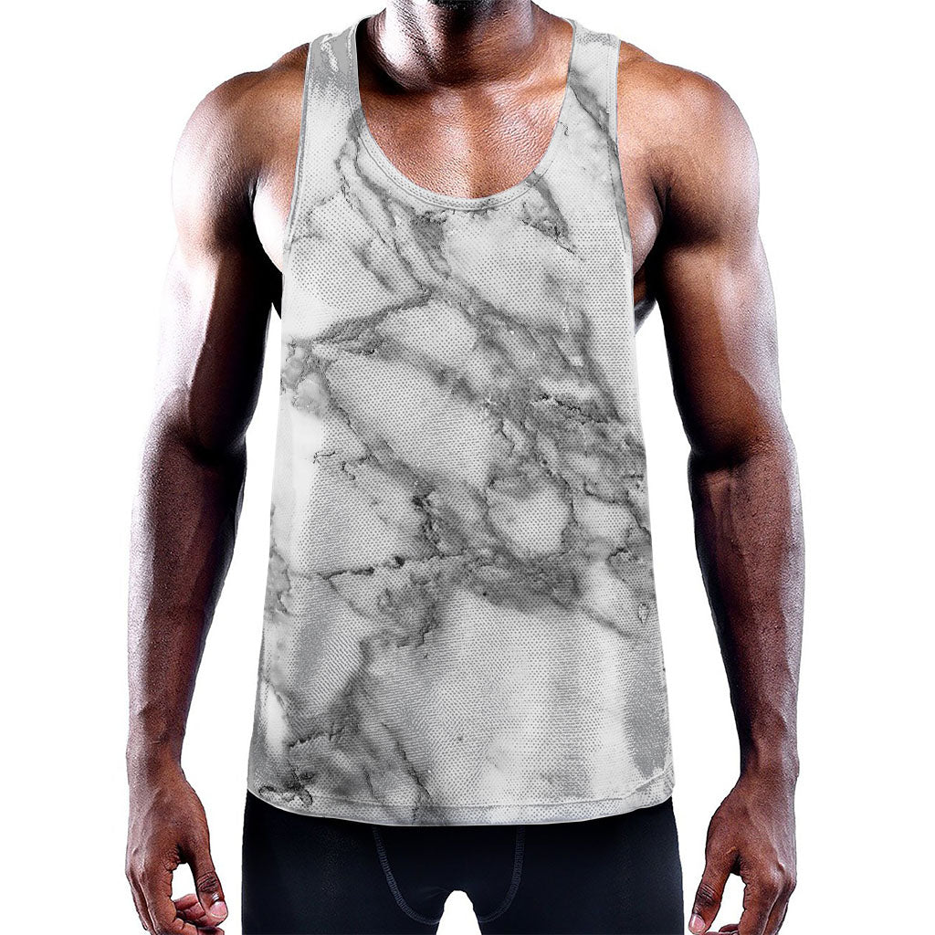 White Gray Marble Print Training Tank Top