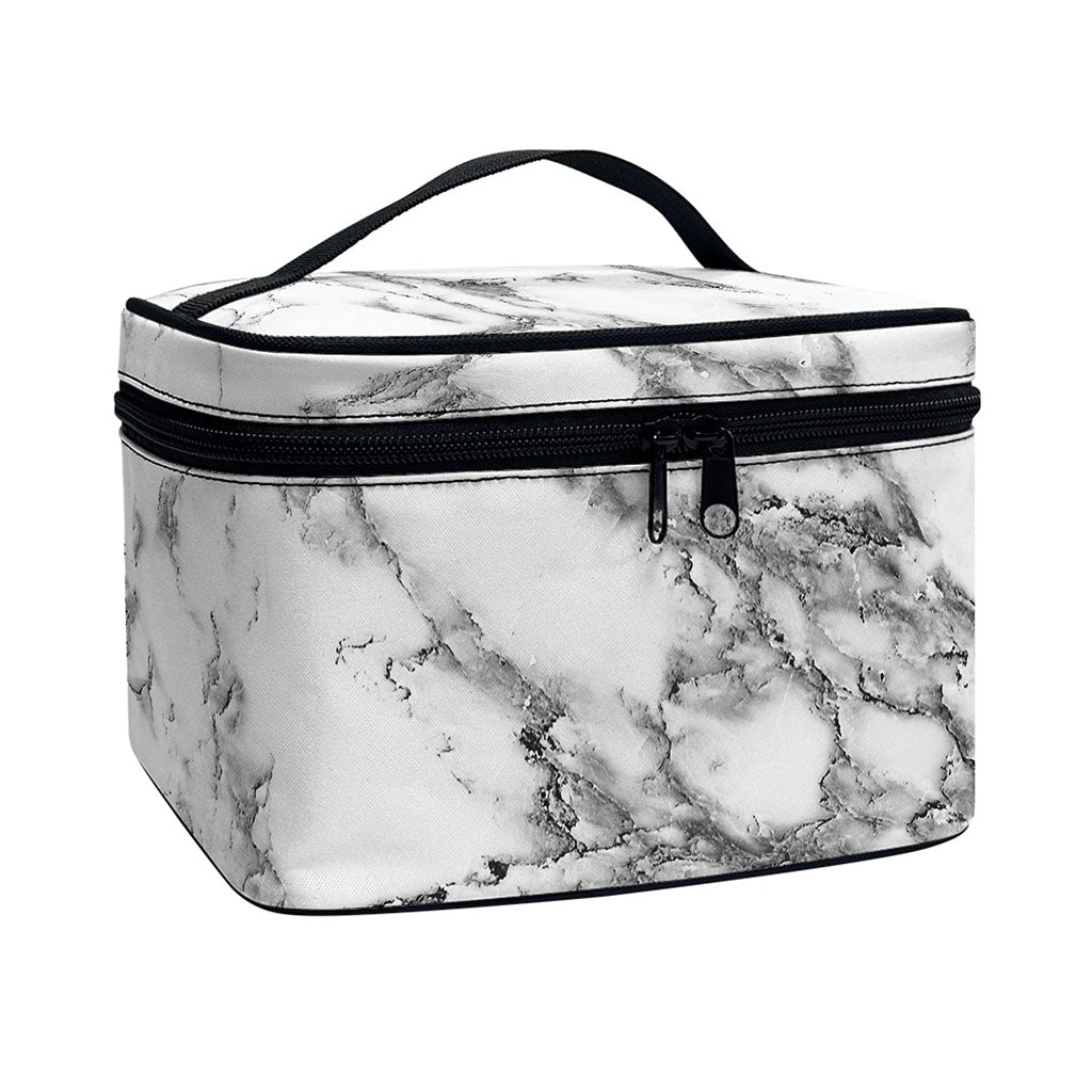 White Gray Marble Print Travel Makeup Bag