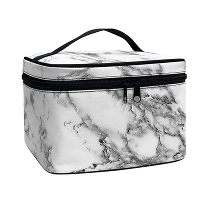 White Gray Marble Print Travel Makeup Bag