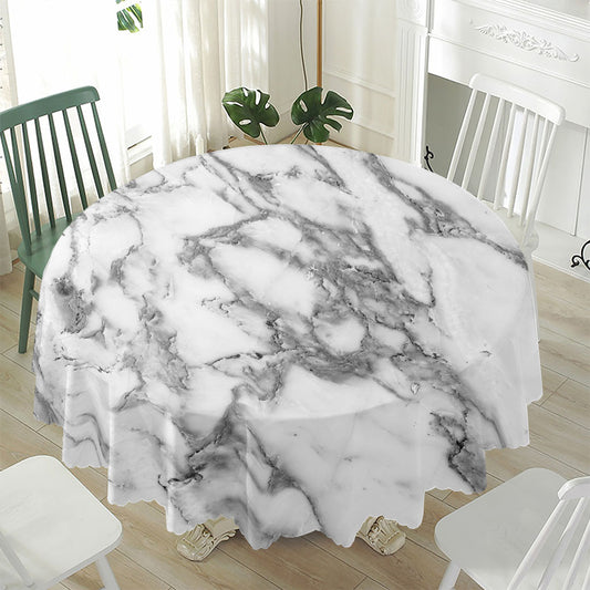 White Gray Marble Print Waterproof Round Tablecloth