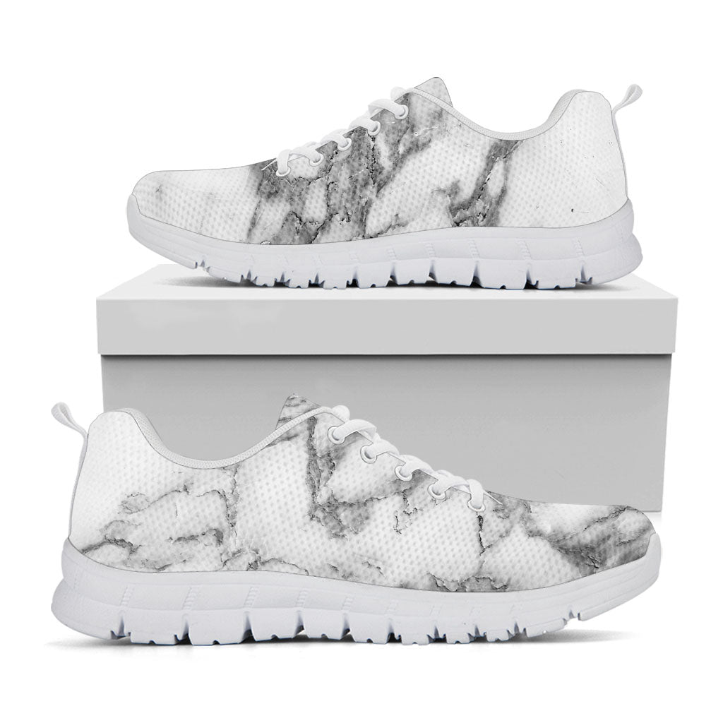 White Gray Marble Print White Running Shoes