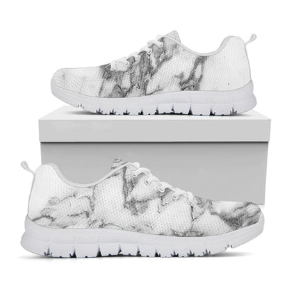White Gray Marble Print White Running Shoes