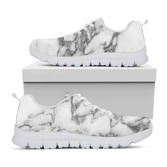 White Gray Marble Print White Running Shoes