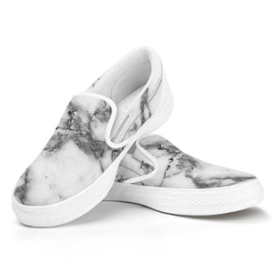 White Gray Marble Print White Slip On Sneakers