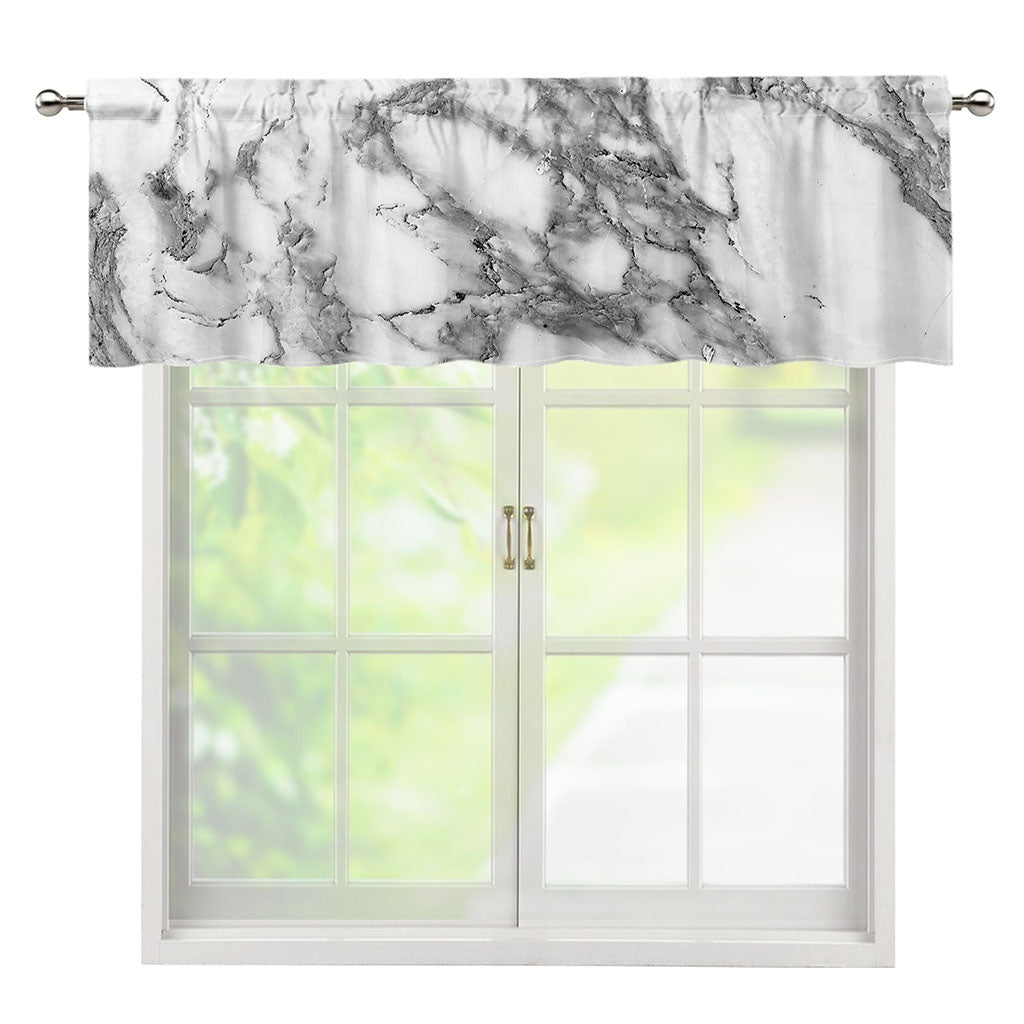 White Gray Marble Print Window Valance