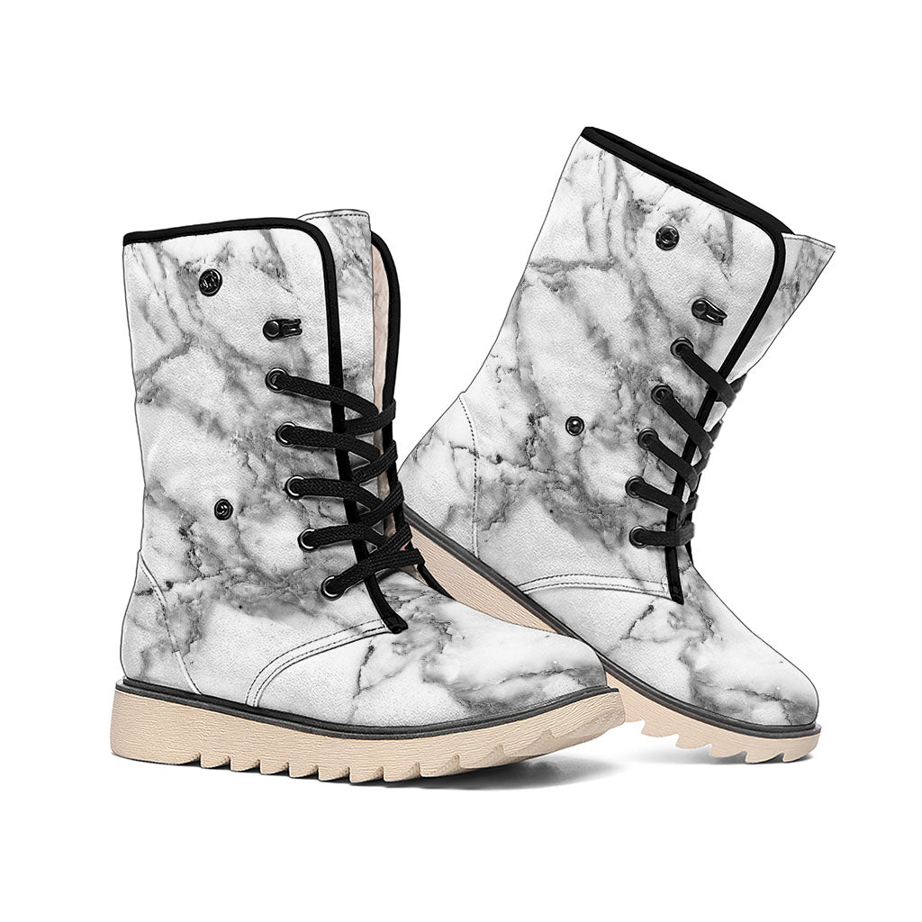 White Gray Marble Print Winter Boots