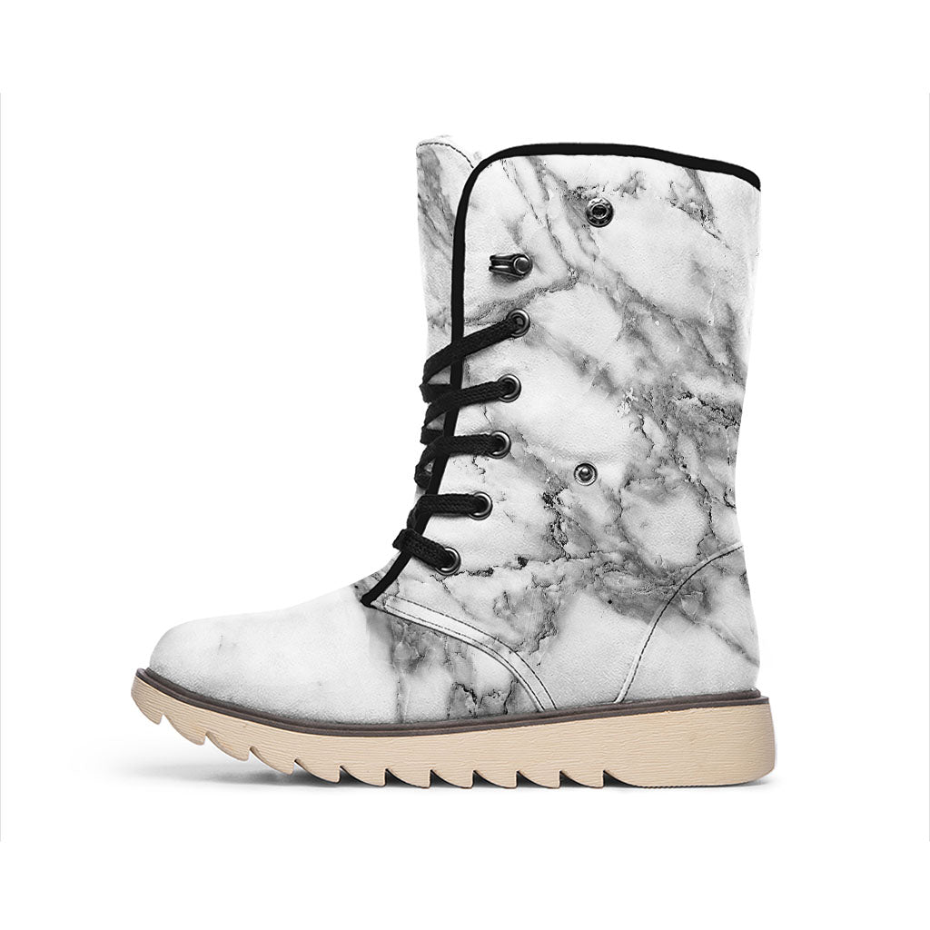 White Gray Marble Print Winter Boots