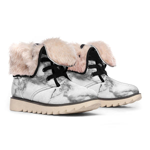 White Gray Marble Print Winter Boots