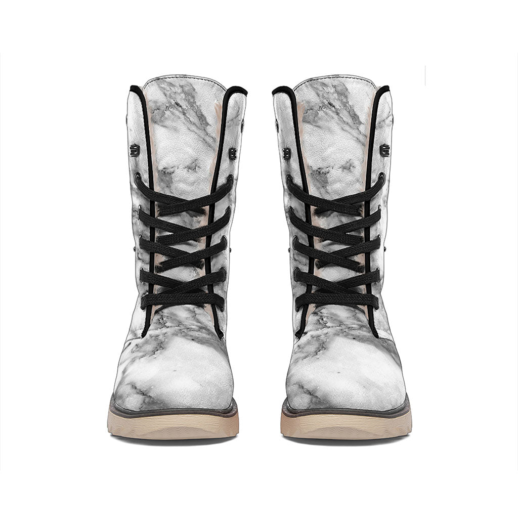 White Gray Marble Print Winter Boots