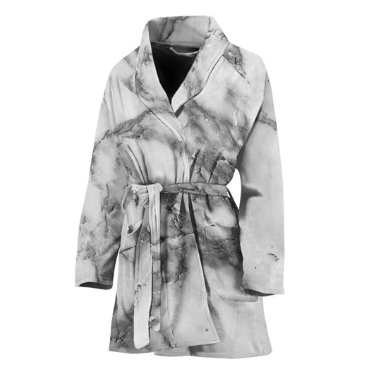 White Gray Marble Print Women's Bathrobe
