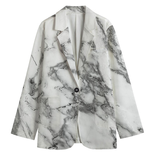White Gray Marble Print Women's Blazer