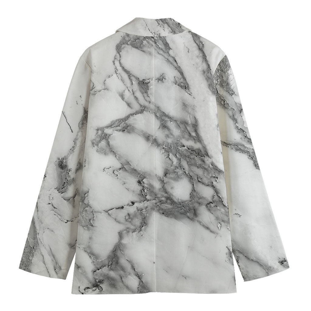 White Gray Marble Print Women's Blazer