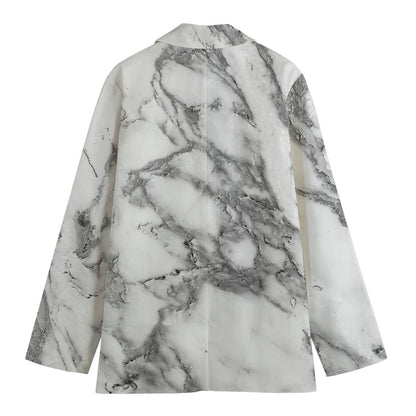 White Gray Marble Print Women's Blazer