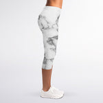 White Gray Marble Print Women's Capri Leggings