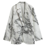 White Gray Marble Print Women's Cotton Blazer