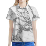 White Gray Marble Print Women's Polo Shirt