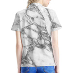 White Gray Marble Print Women's Polo Shirt