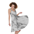 White Gray Marble Print Sleeveless Knee Length Dress