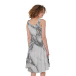 White Gray Marble Print Women's Sleeveless Dress