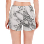 White Gray Marble Print Women's Split Running Shorts