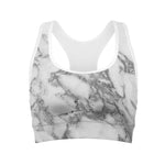 White Gray Marble Print Women's Sports Bra
