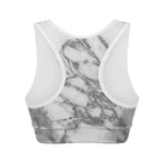 White Gray Marble Print Women's Sports Bra
