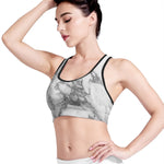 White Gray Marble Print Women's Sports Bra