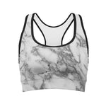 White Gray Marble Print Women's Sports Bra