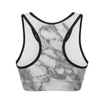 White Gray Marble Print Women's Sports Bra