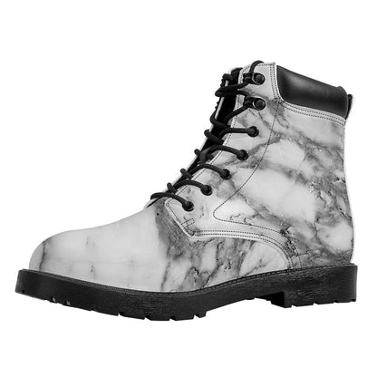 White Gray Marble Print Work Boots