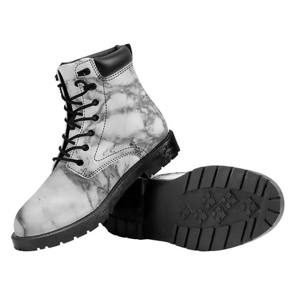 White Gray Marble Print Work Boots