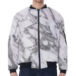 White Gray Marble Print Zip Sleeve Bomber Jacket