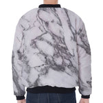 White Gray Marble Print Zip Sleeve Bomber Jacket