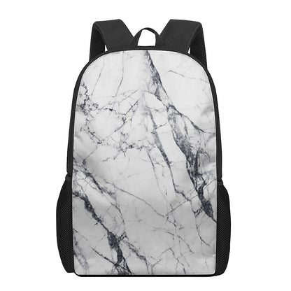 White Gray Scratch Marble Print 17 Inch Backpack