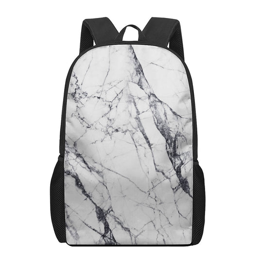 White Gray Scratch Marble Print 17 Inch Backpack