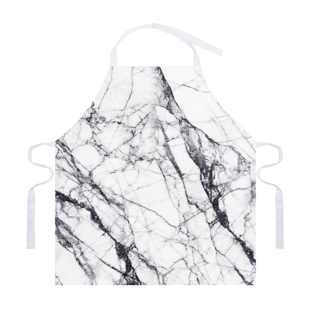 White Gray Scratch Marble Print Adjustable Apron