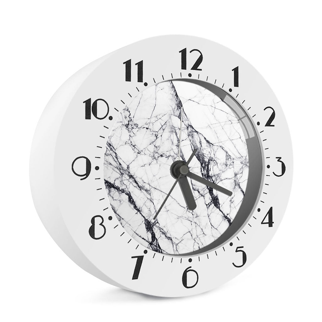 White Gray Scratch Marble Print Alarm Clock