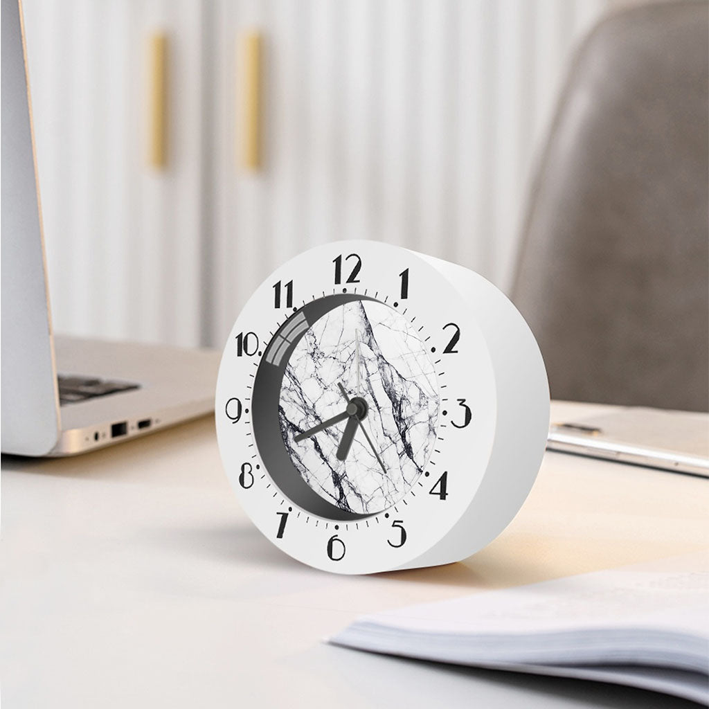 White Gray Scratch Marble Print Alarm Clock